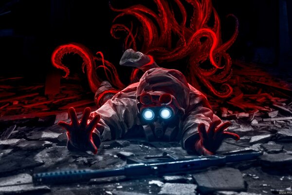 Sztuka Sztuka Potwór Nemo Maska rozłożył macki, stracił broń, jest snajperem alexiuss, to romans apokalipsy