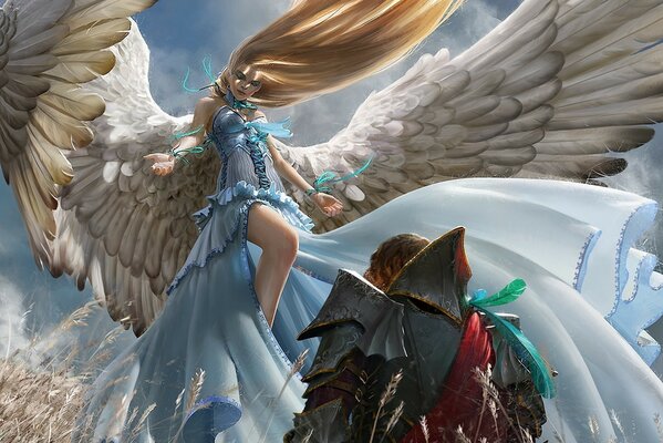 Dziewczyna z ogromnymi skrzydłami uwodzi podróżnika