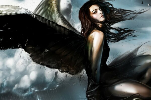 Ein Mädchen wie ein Engel mit Flügeln ist fantastisch, eine Freisetzung von Fantasie