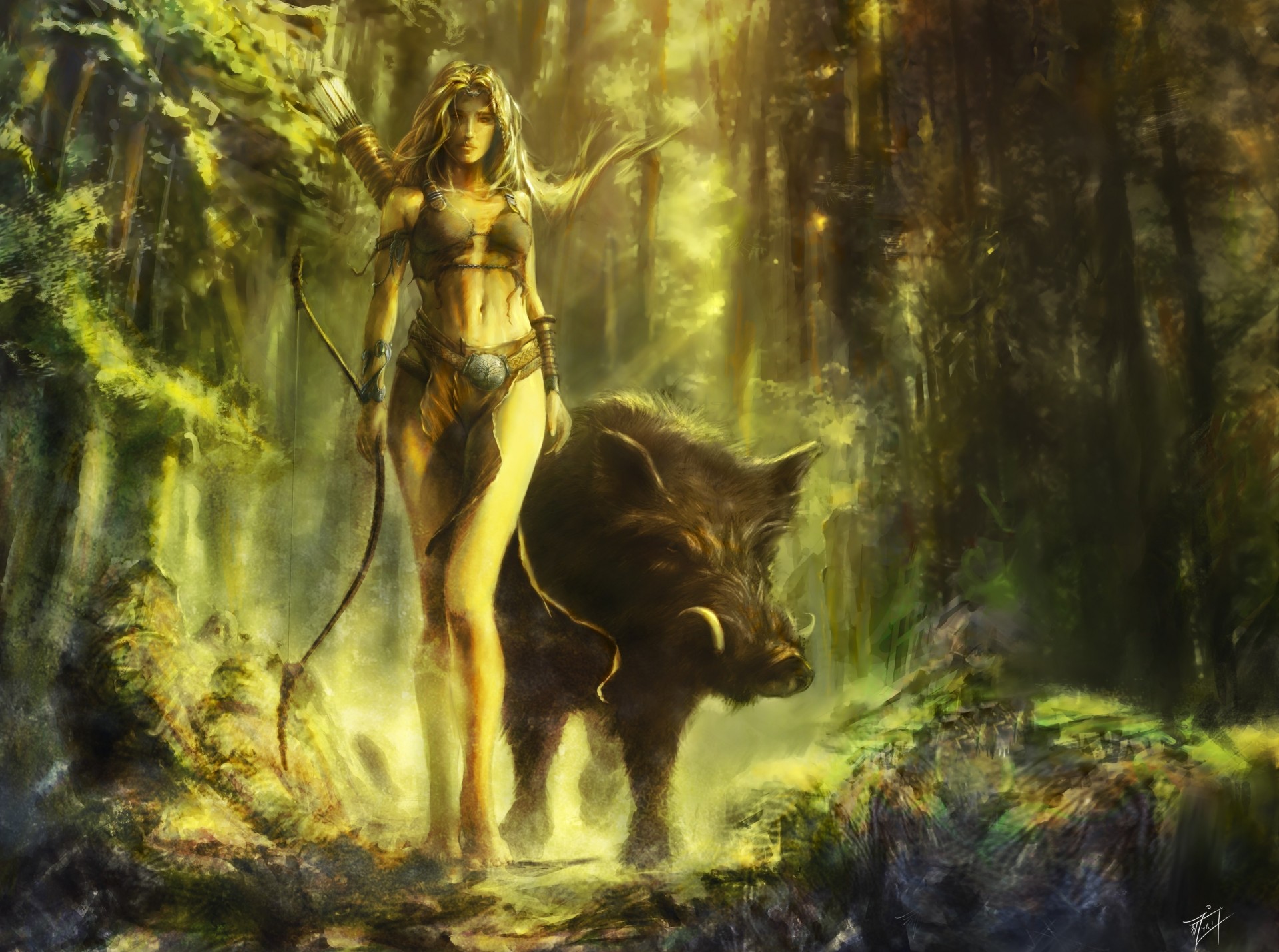 art girl wild cats torment forest giant