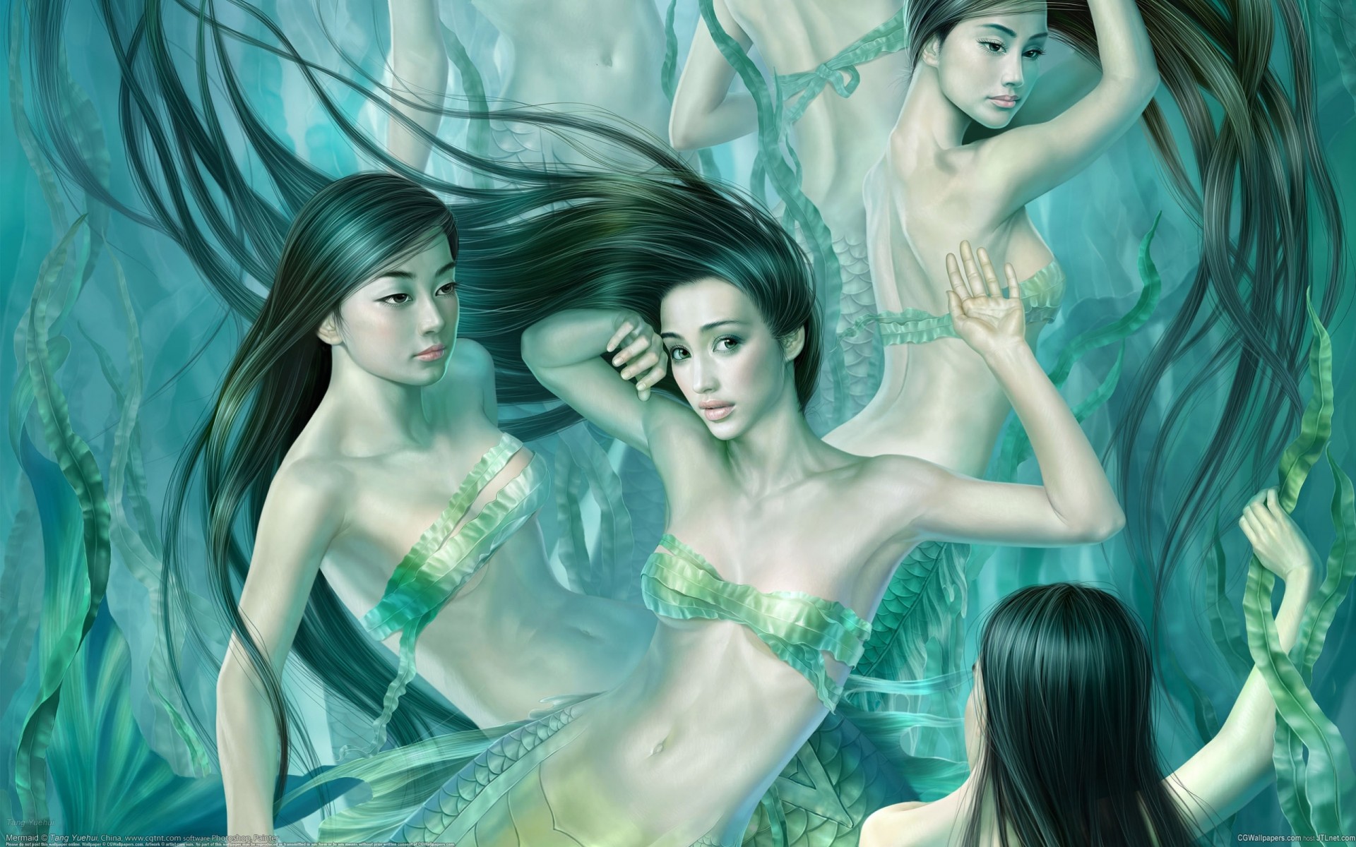 mermaid girls algae water