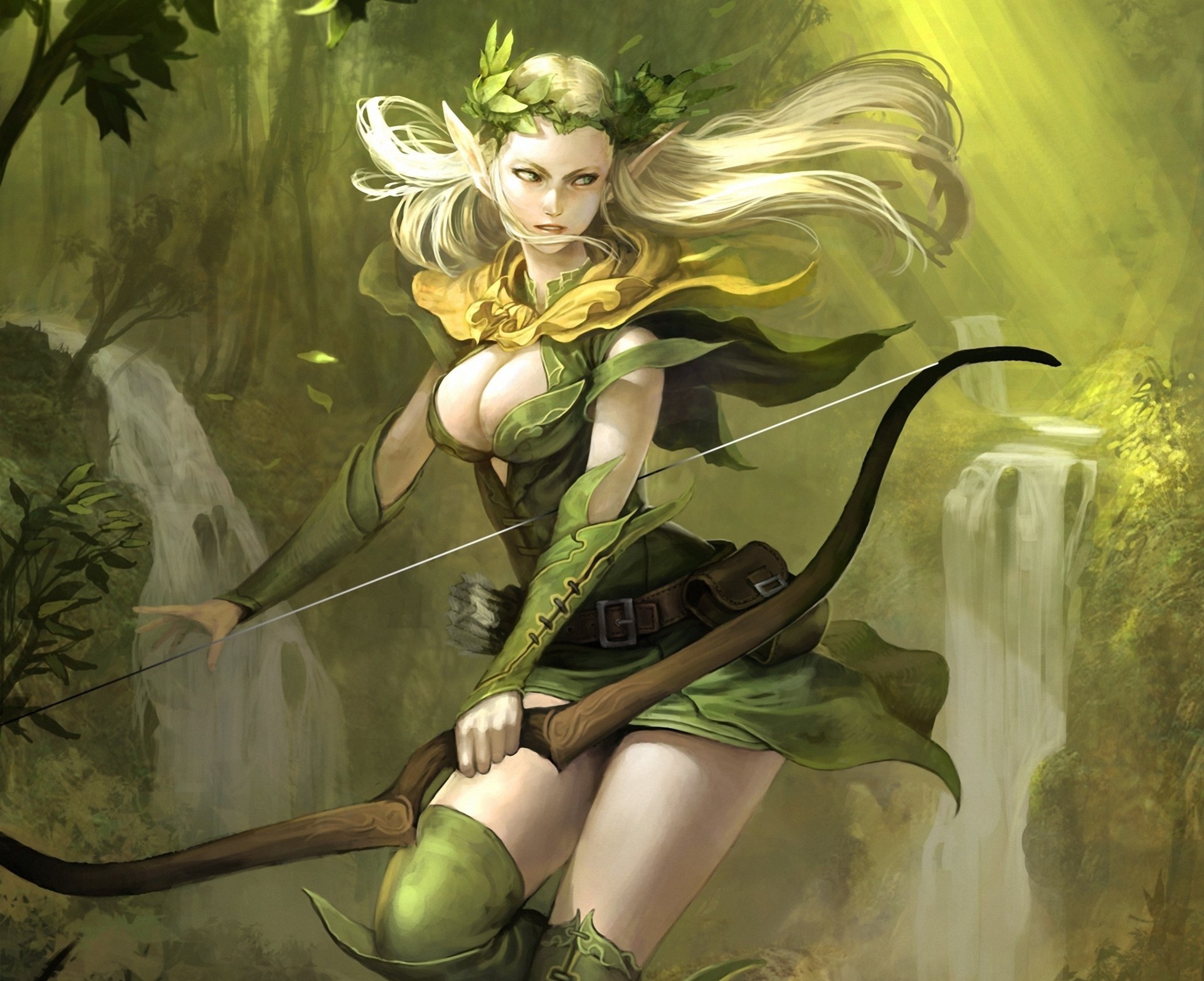 art girl archer torment forest ears waterfalls elf