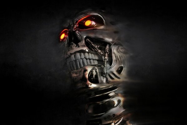 Cyborg skull on a black background