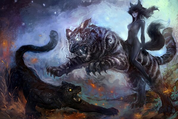 Arte, depredador Pantera y gato