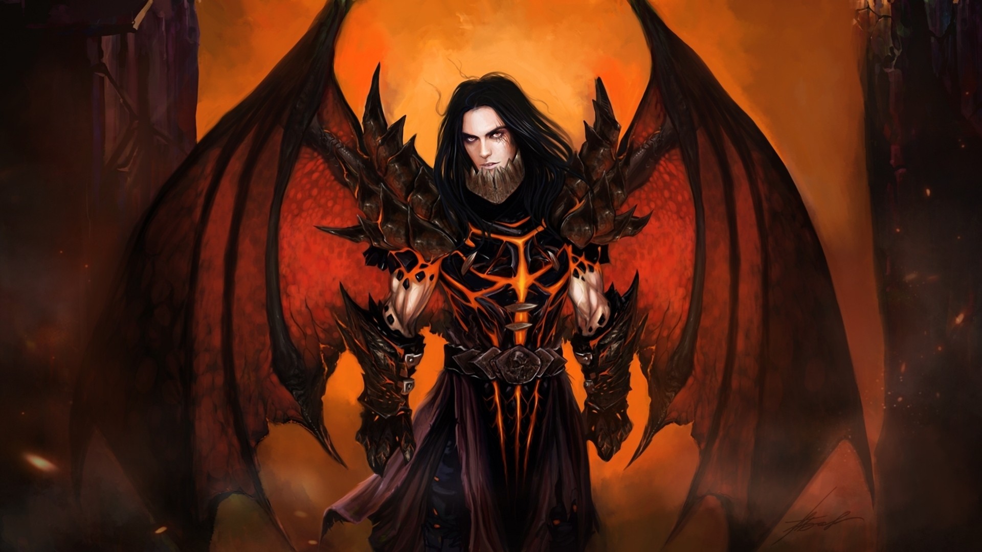 art demon wings armour man