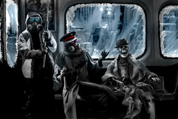 Captain, skeleton, sniper with a rifle in the subway