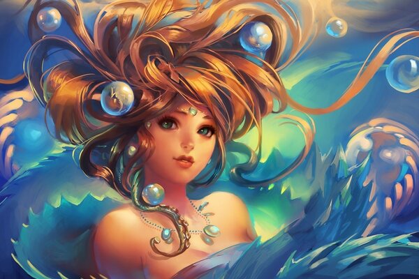 Cartoon girl underwater