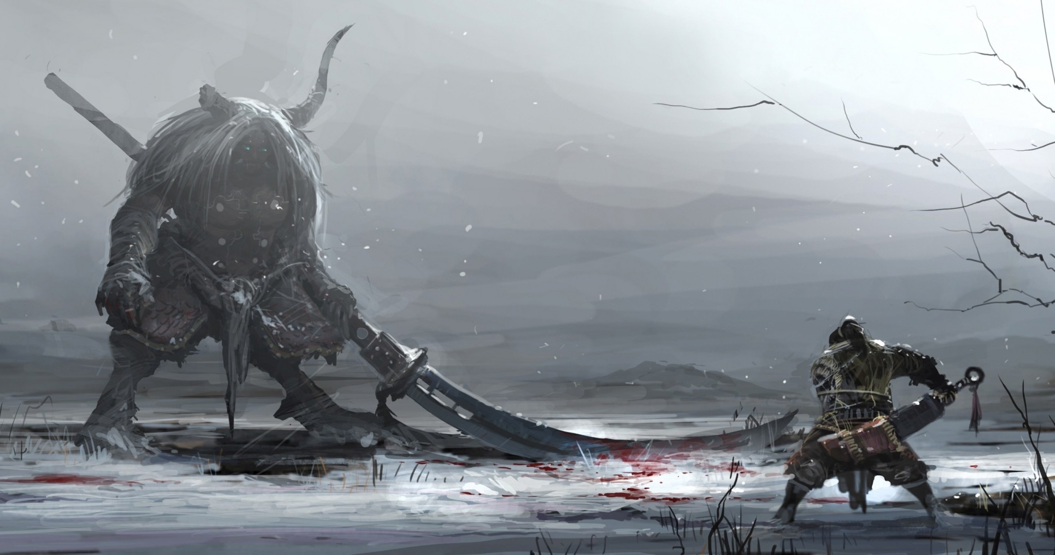 art weapon horn battle monster snow warrior winter blood