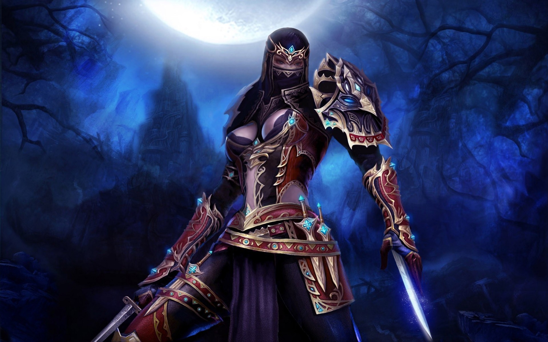 art fille verrouillage forêt assassin lune nuit