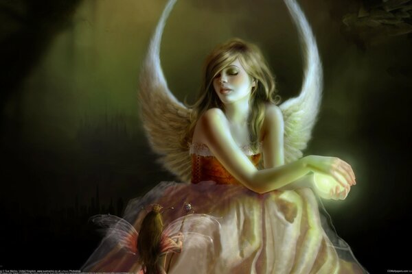 Angel girl with wings and a charming fairy