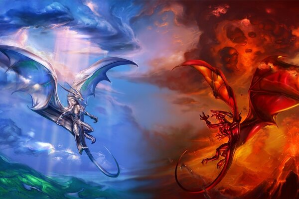 Fond d écran Fantasy avec ciel, dragon
