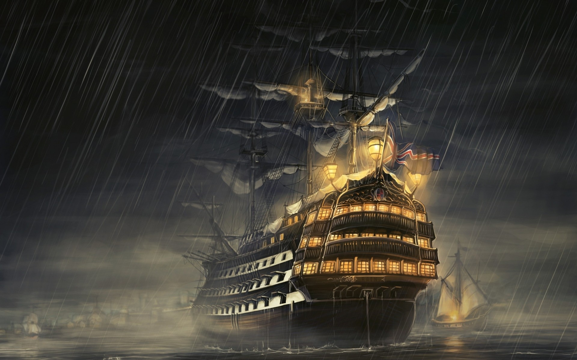 rain ships sea light