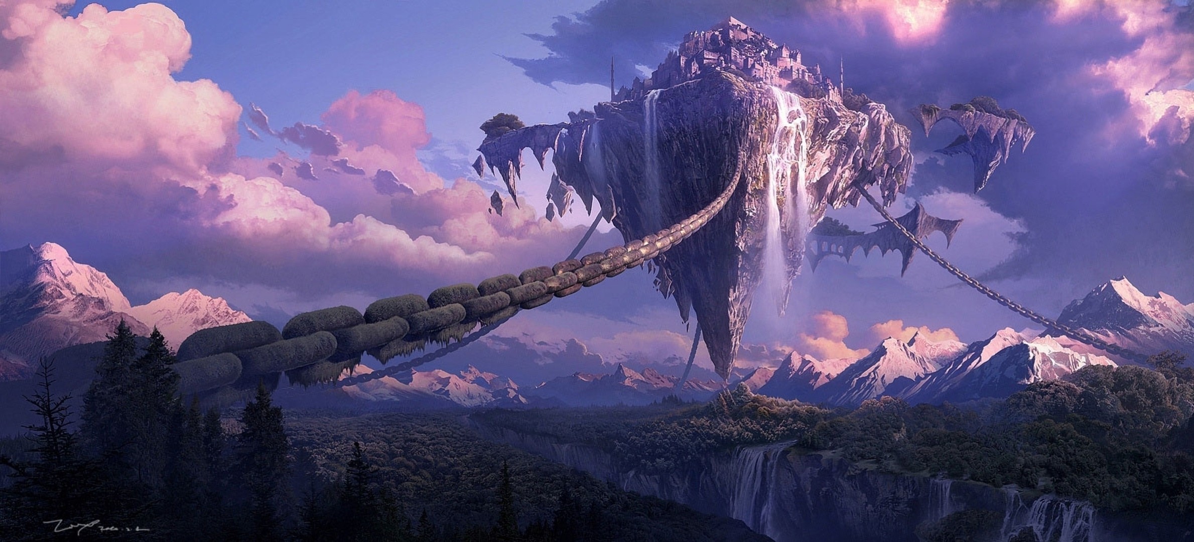 in the sky canyon floating island forest art town height chains mountain fortress waterfall