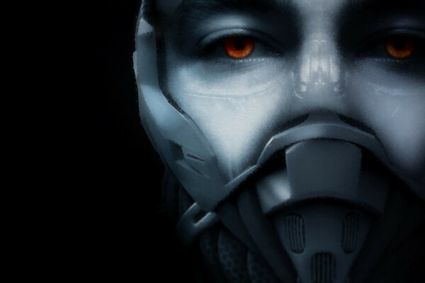Maske auf Cyborg-Gesicht mit Augen