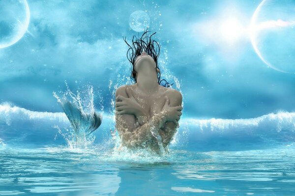 Ragazza tra un sacco di acqua