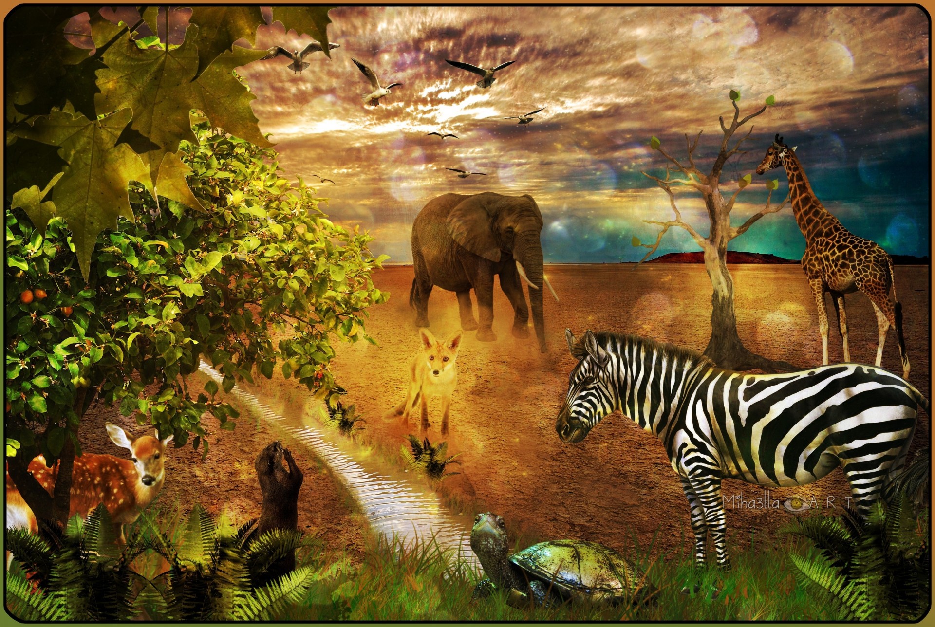 girafe tortue fantasmagorie éléphant zèbre art renard 3d cerf