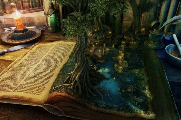 The magic book on the table