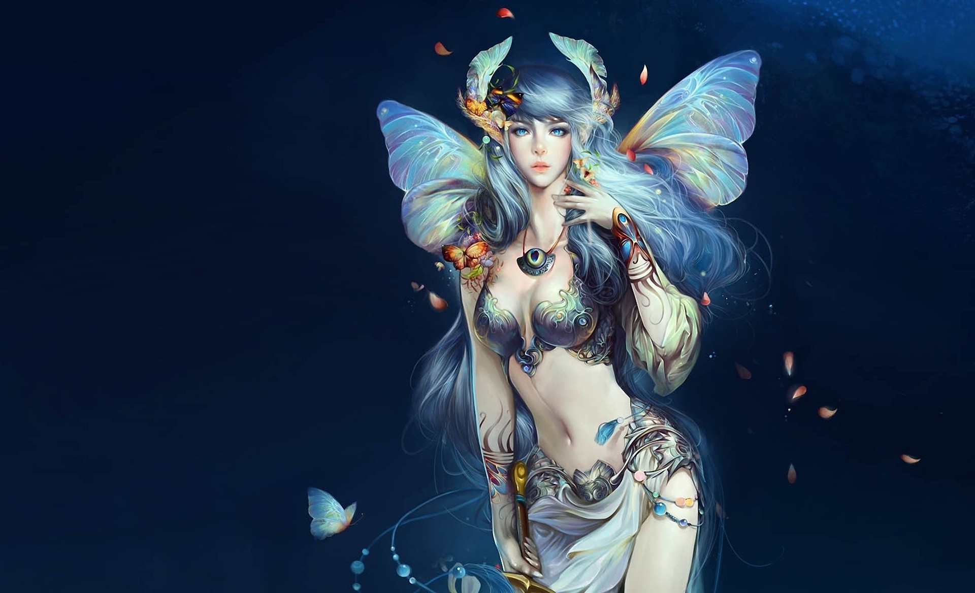 fairy girl background light wings descent