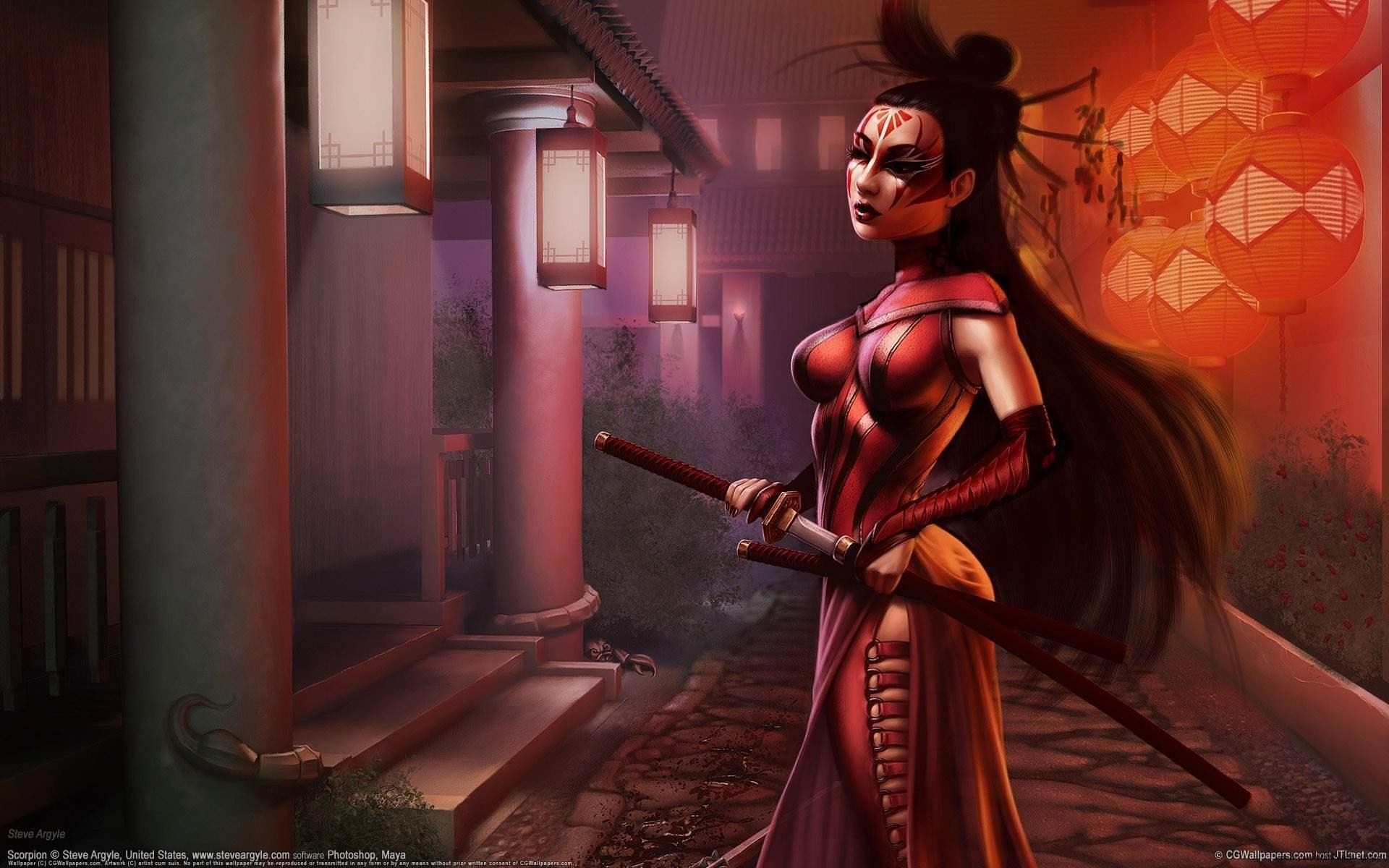 arte ragazza fari spada città katana asiatica