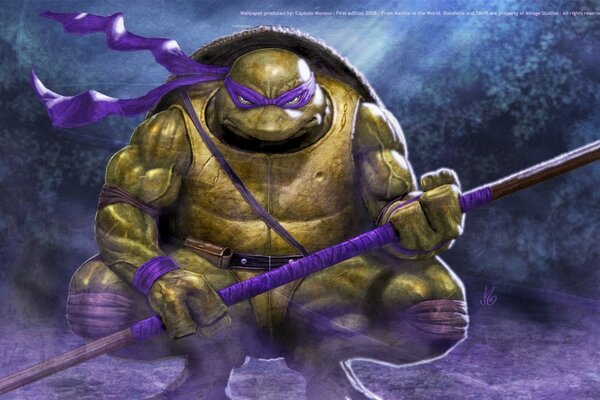 Figura Donatello completamente armato si prepara alla battaglia 