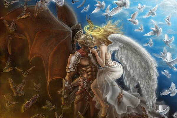 Anioł i demon na niebie
