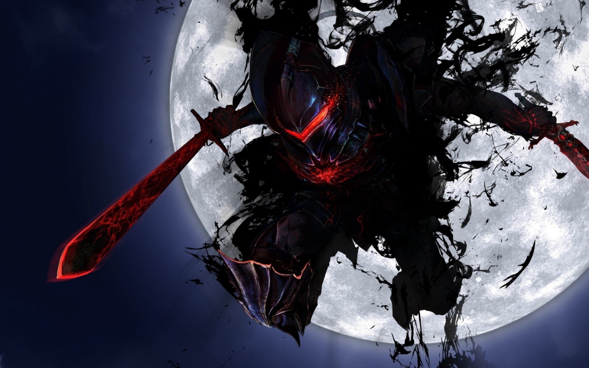 night helmet armour black sword moon warrior swords shadow red