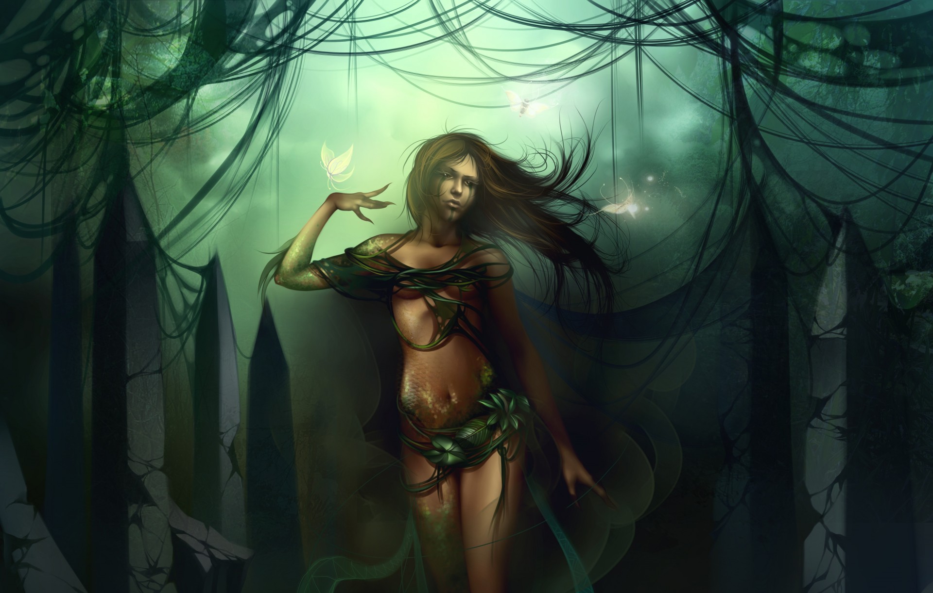 tones sheet girl dryad butterfly forest plants ruins scale