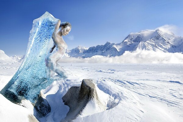 Sesión de fotos de chicas alrededor de la naturaleza helada