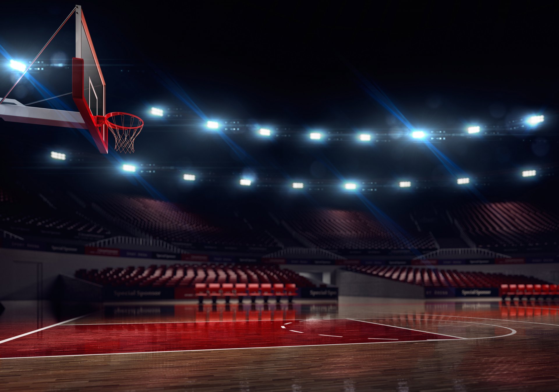 deportes baloncesto estadio gimnasio escudo cesta anillo espectadores asientos aficionados gradas iluminación aparatos desenfoque bokeh fondo de pantalla