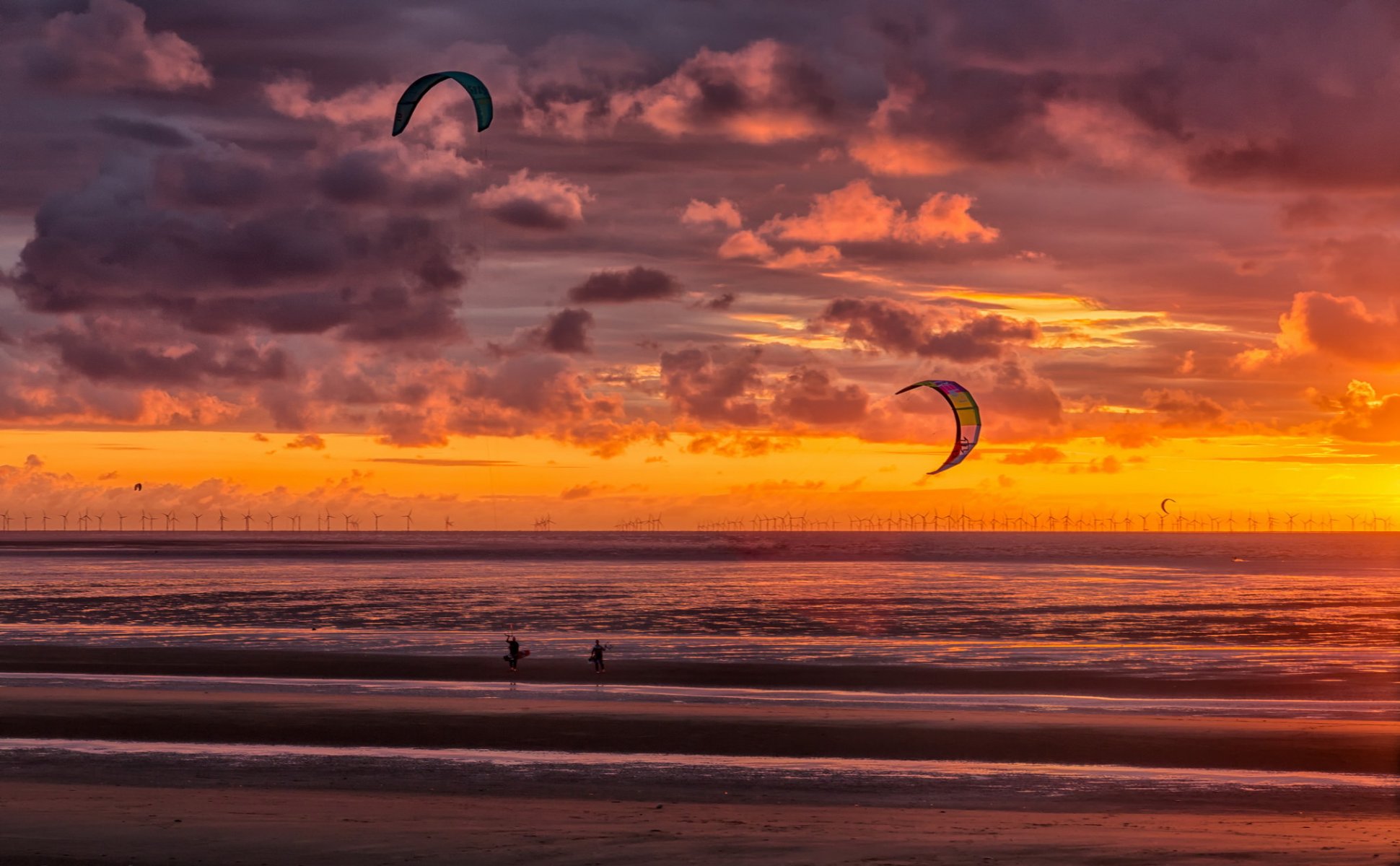 plaża zachód słońca kitesurfers new brighton