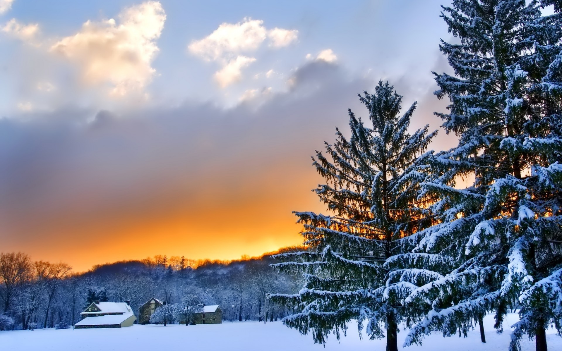 nieve paisaje invierno puesta de sol cielo