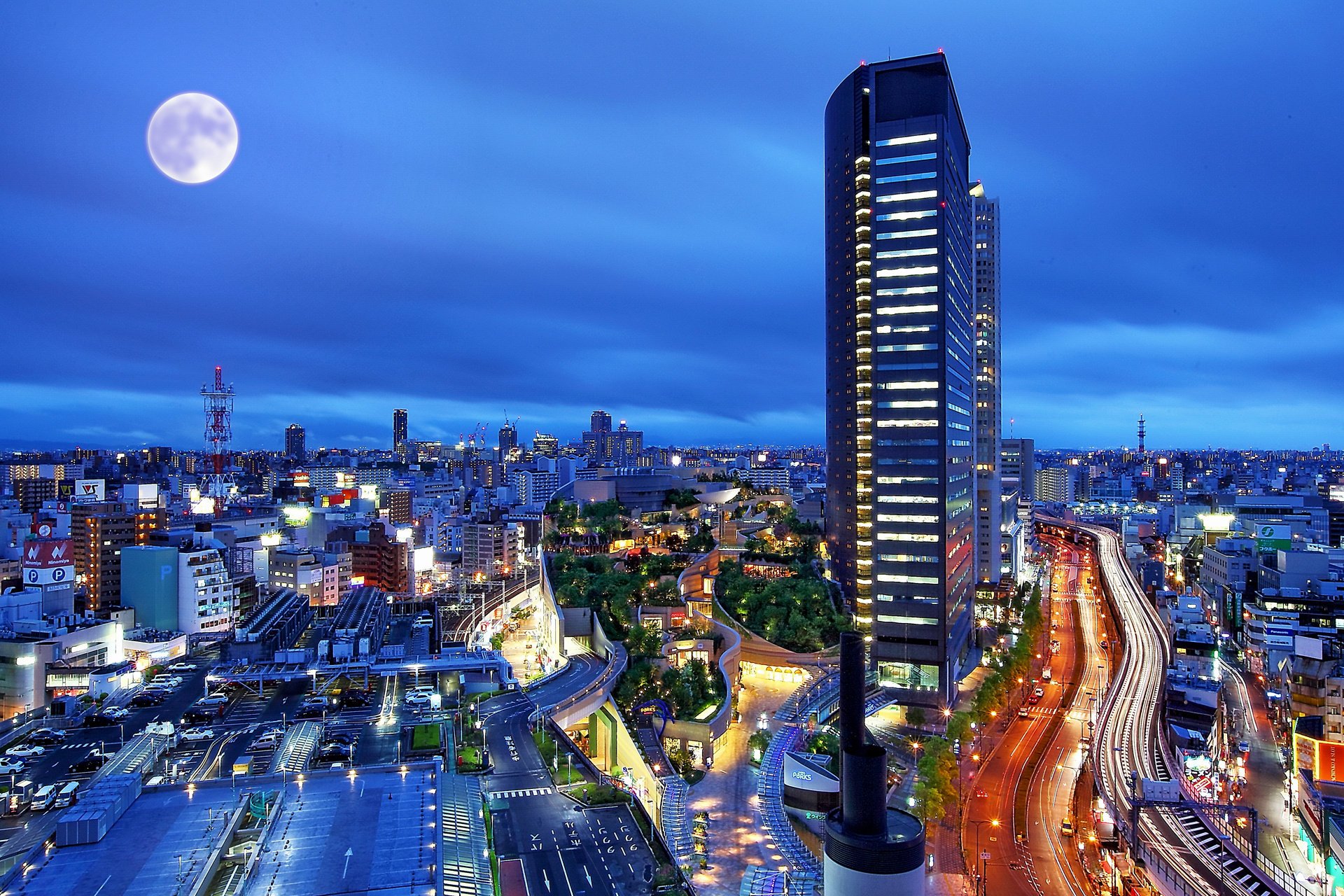 ville nuit maisons rues chine ciel soirée lumières