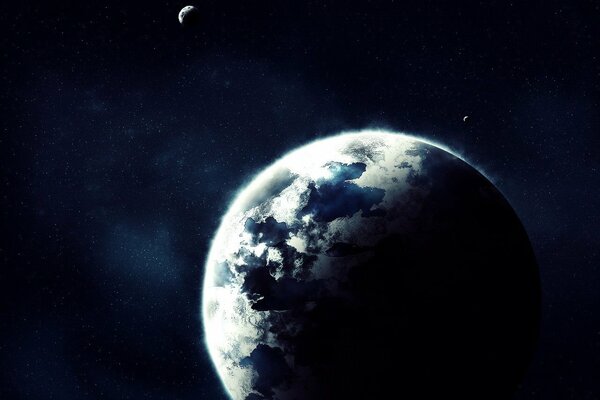 Планета Земля и ее спутник - Луна в космическом пространстве