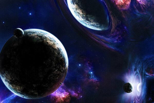La tierra y otros planetas en el fondo del universo