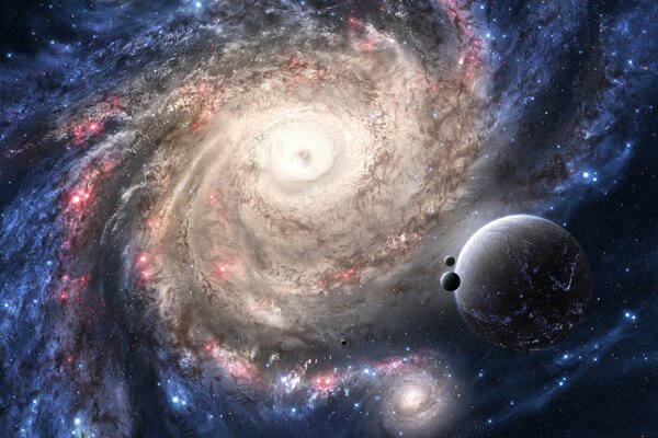 Planety na tle gwiezdnej galaktyki