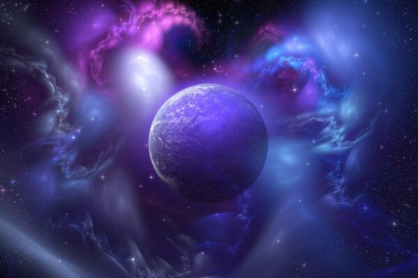 An unusual view of the planet in purple and lilac tones