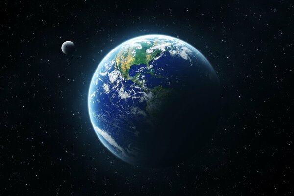 Планета земля и луна в космосе