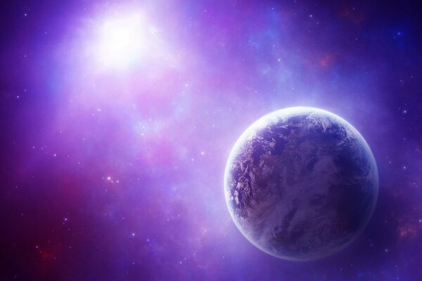 Immagine fantasy di un pianeta in un bagliore cosmico