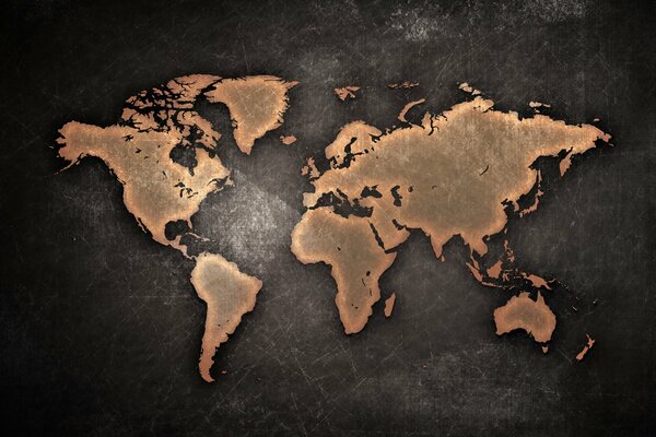 Mapa que muestra los continentes en color marrón