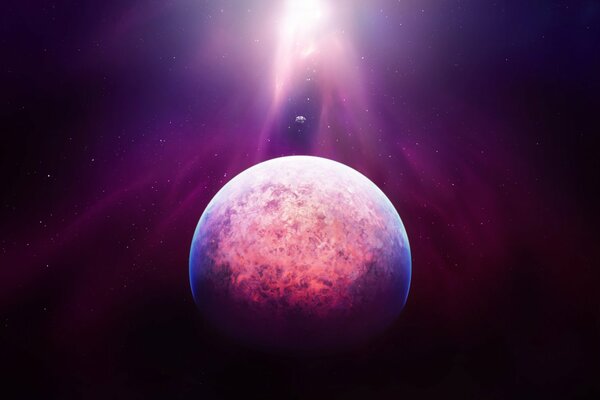 A pink shining planet in space