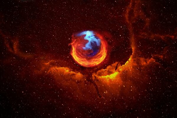 Das Firefox-Browser-Logo sieht aus wie ein Planet im Weltraum