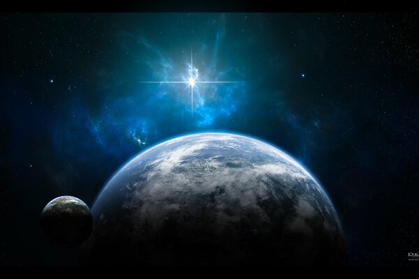 Weltraumwelt Erde und blauer Stern
