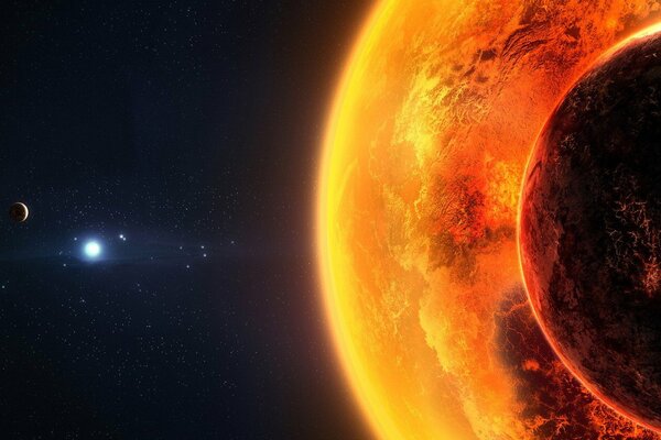 The sun and planets in beautiful space