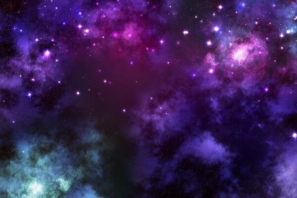 Stelle luminose dello spazio e nuvole cosmiche