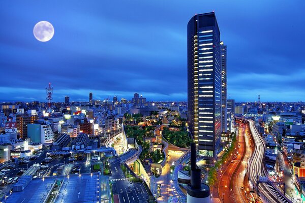 Imagen de la metrópoli China nocturna