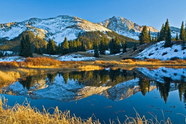 Lake and mountains in springtime