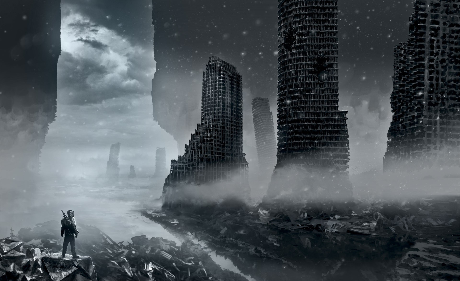 art armes destruction nuages ville ruine neige ruines romance de l apocalypse alexiuss hiver