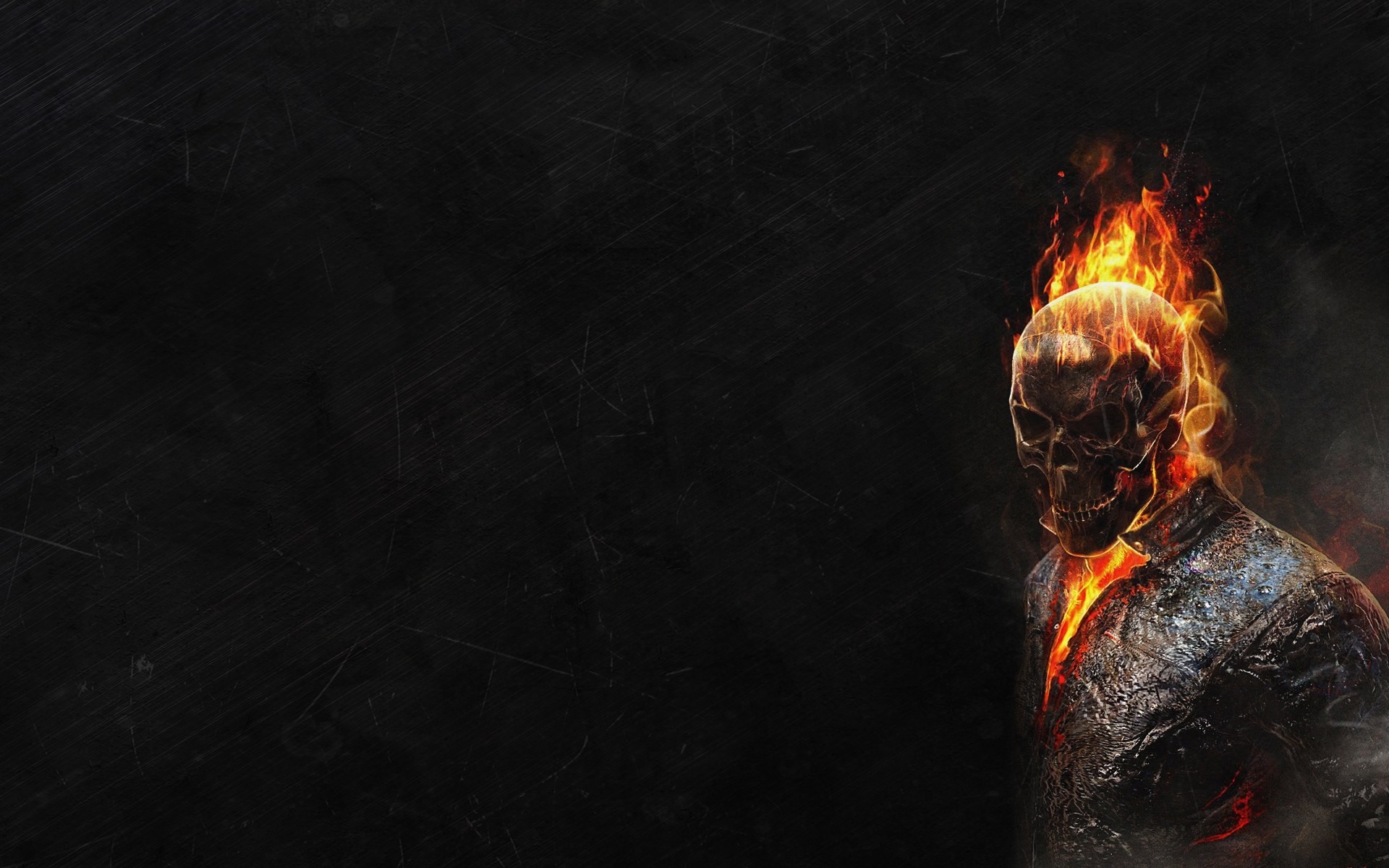 ghost rider fire skeleton dark background red