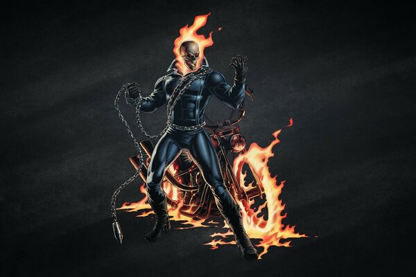 Ghost Rider na ciemnym tle z motocyklem