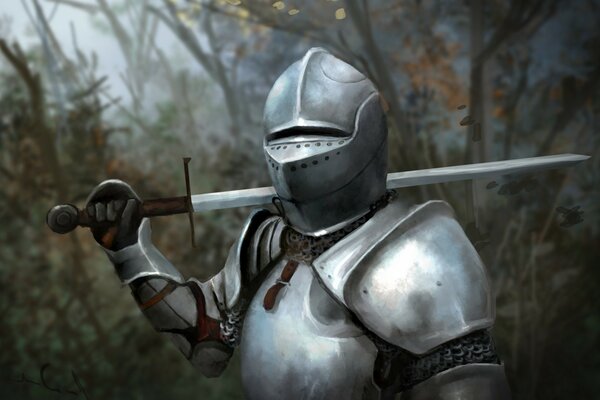 Hiking through the forest of a knight in armor